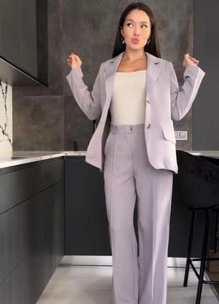 Костюм женский брючный базовый с пиджаком на пуговицах и брюками палаццо, креп костюмка, черный/серый