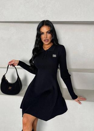 Сукня тепла клеш воріт поло шоколад чорна бордо
