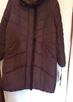 Женское зимнее пальто с отделкой норки,р. 60/62.