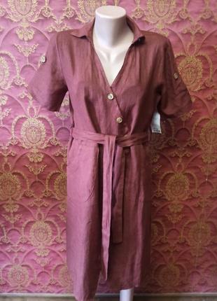 Сукня з льону італія колір коричнево-бордовий