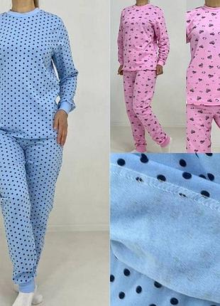 Тепла трикотажна піжама великих розмірів на манжетах