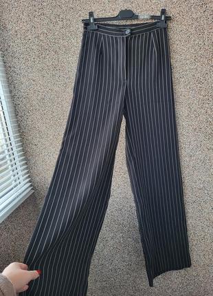 Штани жіночі брюки палаццо широкі, висока посадка, плотні у смужку