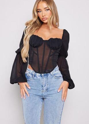 Блуза шифоновая с корсетными вставками