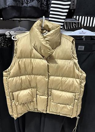 Женская бежевая безрукавка стеганый жилет турция