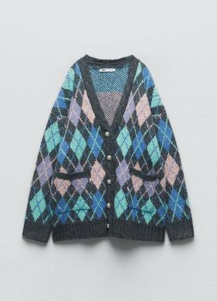 Кардиган в ромби zara шерсть теплий