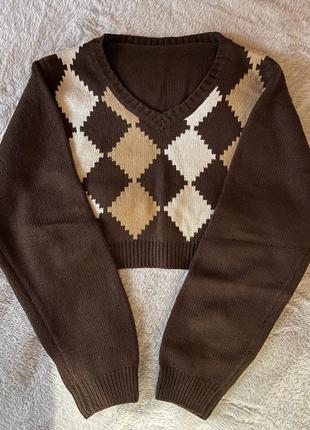 Вязаный кроп топ с принтом