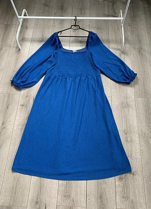 Сукня плаття максі синього кольору натуральна тканина батал великого розміру 58 60 62 літня стильна