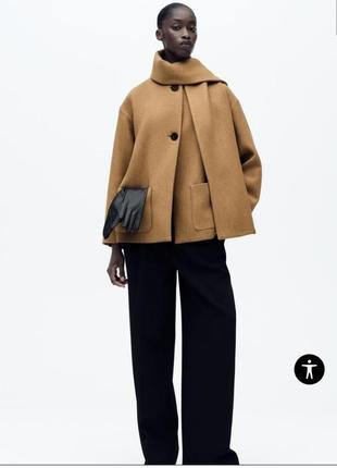 Пальто из смесовой шерстяной ткани с шарфом от zara