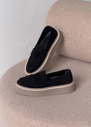 Чорні лофери з хутром тедді