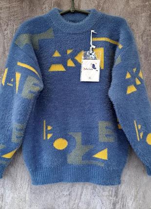 Теплый детский пушистый свитер для мальчиков, для девочек, унисекс, 12,14,18,20р.,замеры в описании