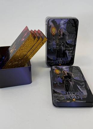 Таро карты tarot witches железная коробка, золотой срез