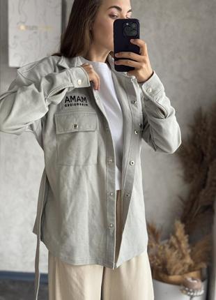 Щільна кофта сорочка на кнопках під пояс