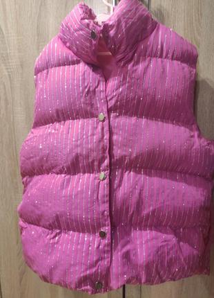 Безрукавка, жакет жіночий л , рожевий, стрази, блискучий, теплий