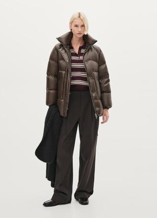 Куртка пуховик пуффер massimo dutti коричневая шоколад s