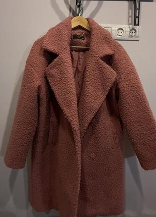 Пальто тедди reserved xl oversize барашек dusty rose salmon