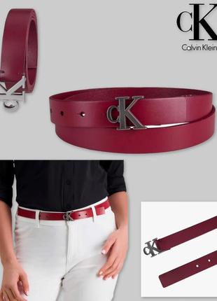 Жіночий шкіряний ремень calvin klein бордо