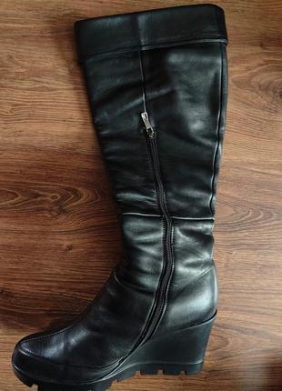 Сапоги чорні шкіряні на танкеткі зимові palatti