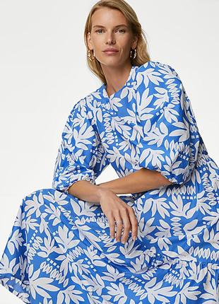 M&s новое длинное платье макси из хлопка свободного кроя в цветочный принт