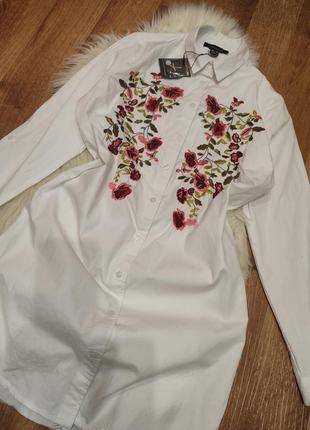 Подовжена сорочка рубашка сукня котон вишиванка вишивка xs/s(8)