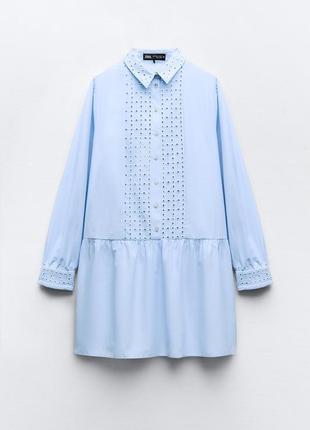 Zara новое платье из нежно голубого хлопка с
