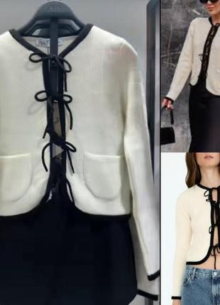 Zara невероятный жакет кардиган с контрастными завязками на бантике р.m-l
