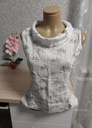 Льняная блуза топ без рукавов italy 🇮🇹.