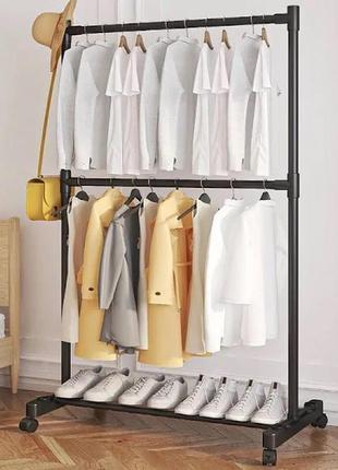 Вішалка-стійка для одягу на коліщатках (80×42×180см)