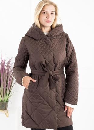 Женская куртка курточка с капюшоном стеганная весна демисозон удлиненная