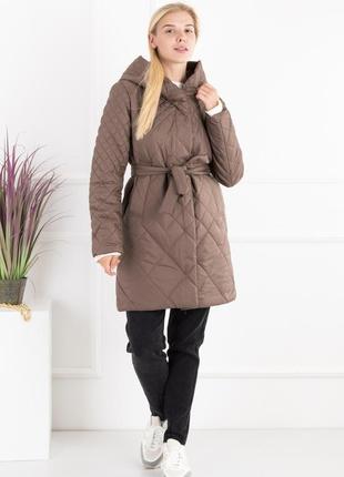 Женская куртка курточка с капюшоном стеганная весна демисозон удлиненная