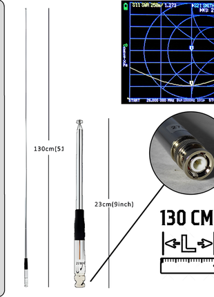 27 mhz телескопічна сі-бі (cb) антена | 130 см | для рації bnc