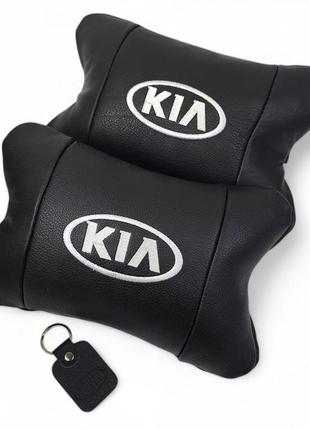 Автодушки 2 шт на подголовник kia / киа, натуральная кожа, черные