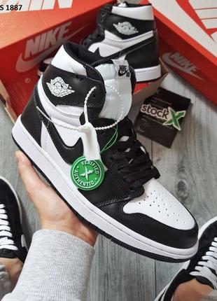 Кроссовки nike air jordan 1 high amazon white (черно-белые)