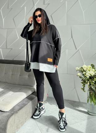 Прогулочный костюм, цвета черный+серый меланж, 128