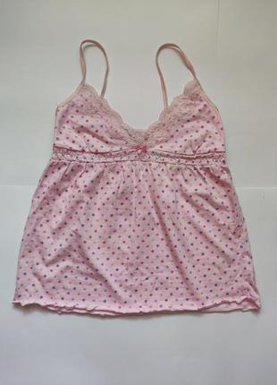 Хорошая приятная к телу майка, маечка на бретельках в горохи new look