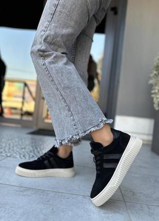 Кеды, к154, черный, натуральная кожа/ замша