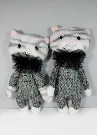 Котик арлекин мягкая игрушка кот полосатый серый котенок большая кошка на день валентина
