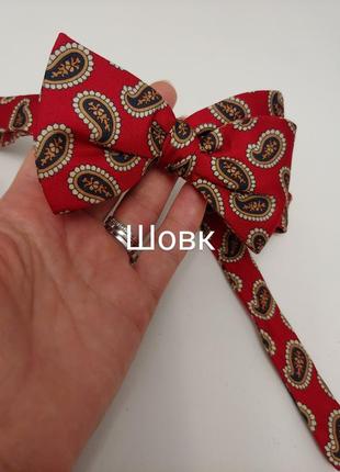 Галстук-бабочка красная принт пейсли шелк 1+1=3🎁на все❗