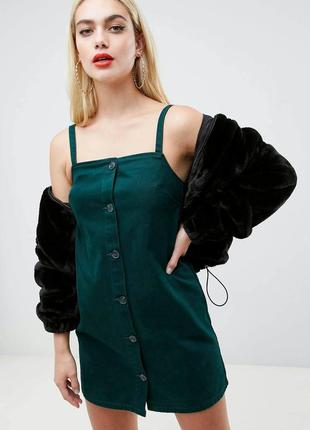 Брендовый тёмно-зеленый джинсовый сарафан "asos" на пуговицах. размер uk10/eur38.
