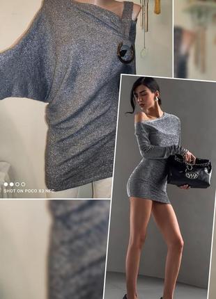 Мини платье ассиметрия блестящее м,л туника на одно плечо