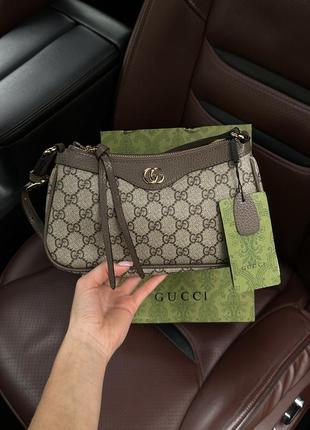 Сумка кожаная багет в стиле гуччи бежок кожаный шоколад