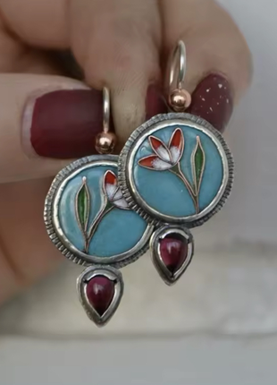 Цветочные серьги ретро стиль