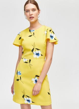 Платье желтое в цветочный принт warehouse хs