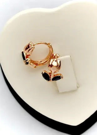 Сережки тюльпани з чорними цирконами (медичне золото) фірма xuping.