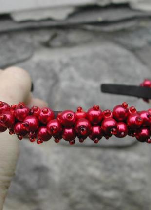 Червоний обруч для волосся з намистинами, hand made