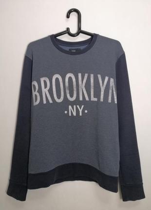 Лонгслив з написом brooklyn new york кофта чоловічий светр синього кольору cedarwood state m