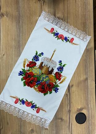 Вишитий великодній рушник ручна робота вишивка бісером пасхальний рушник