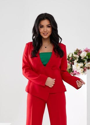 Брючный костюм женский деловой классический повседневный базовый черный красный белый лиловый зеленый весенний на весну демисезонный