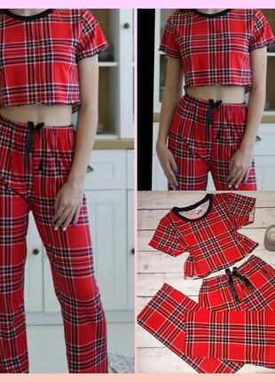 Женская пижама укороченная футболка и штаны