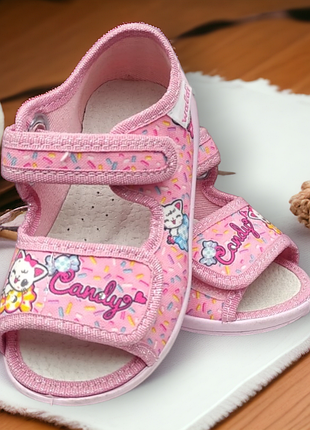 Тапочки в садик, босоножки сандалии летние открытые розовые walldi