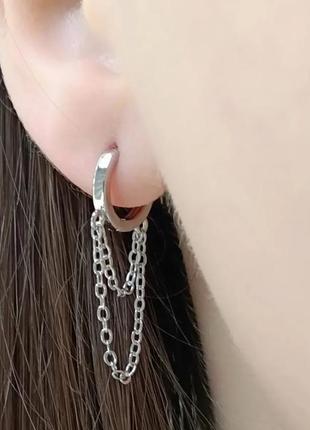 Срібні сережки з ланцюжками.  925 проба